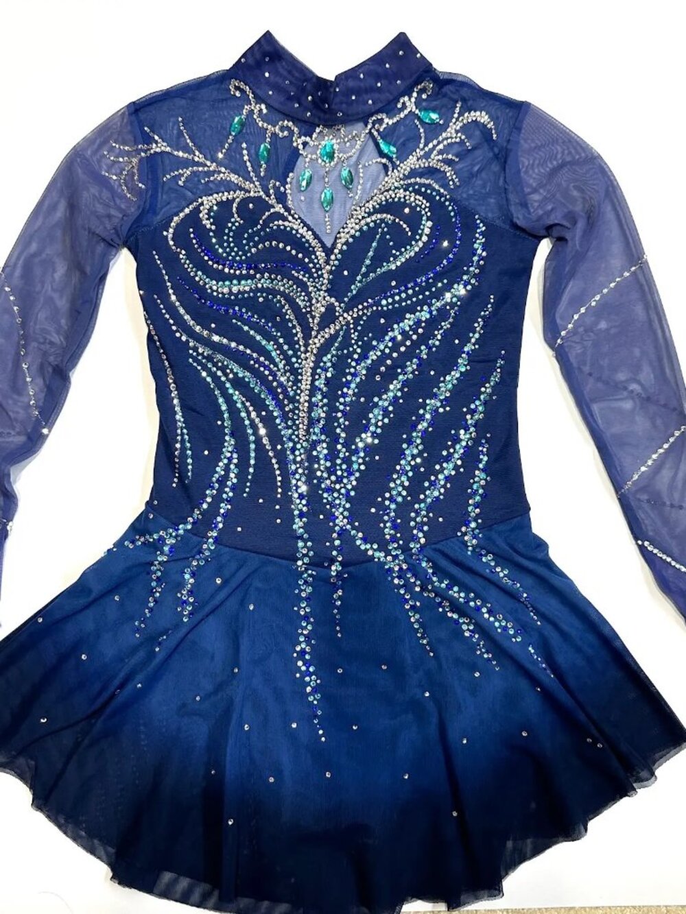 New Navy Blue Crystal Figure Skating Dress Girls 14
